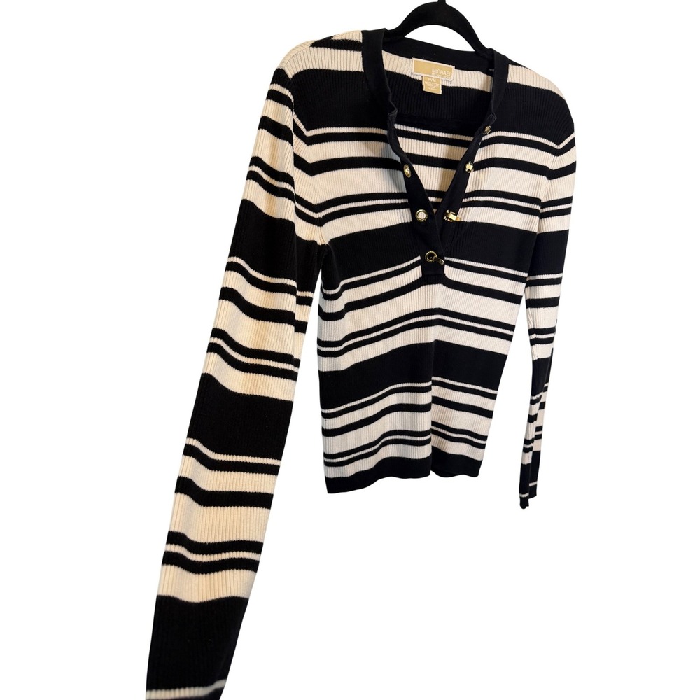 Michael Kors Y2K Grunge Whimsigoth Black White Stripe Ribbed Knit Sweater PM - Picture 4 of 8